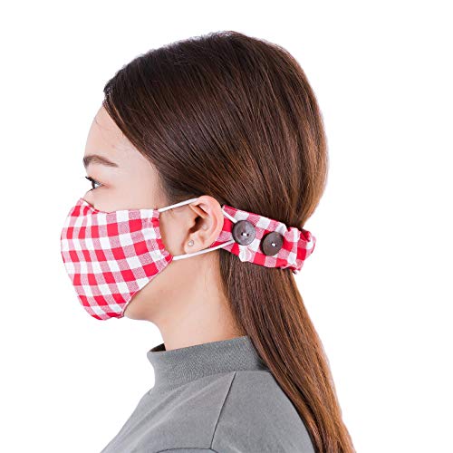 LOFBAZ Strap Holder with Buttons for Hook Face Covering Extender Adjustable Protection Reusable Washable Straps Plaid Red OS - color: Plaid Red