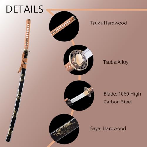 Handmade Sharp Katana, Traditional Clay Tempered 1060/9260/T10 Steel, Full Tang Real Katana Sword, Authentic Japanese Craft Samurai Sword - color: Brown