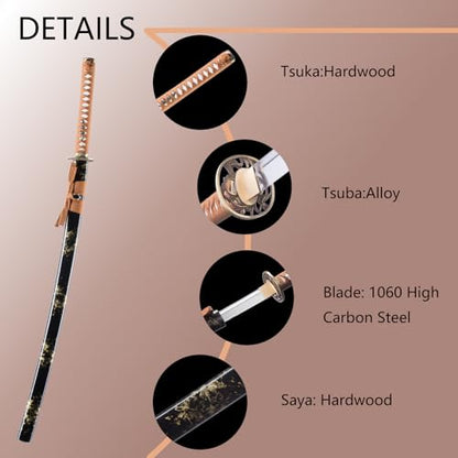 Handmade Sharp Katana, Traditional Clay Tempered 1060/9260/T10 Steel, Full Tang Real Katana Sword, Authentic Japanese Craft Samurai Sword - color: Brown