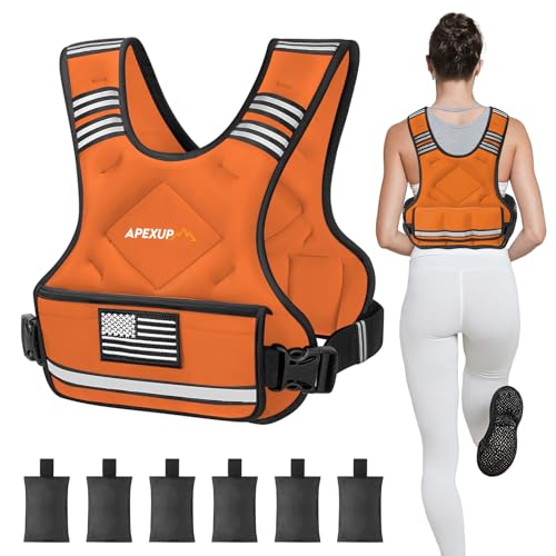 APEXUP Adjustable Weighted Vest, 4-10lb/12-18lb/20-32lb Vest with 6 Ironsand Weights and Large Pocket, Weight Vest for Men Women Strength Training, Running, Walking - color: Orange, size: 4-10lbs