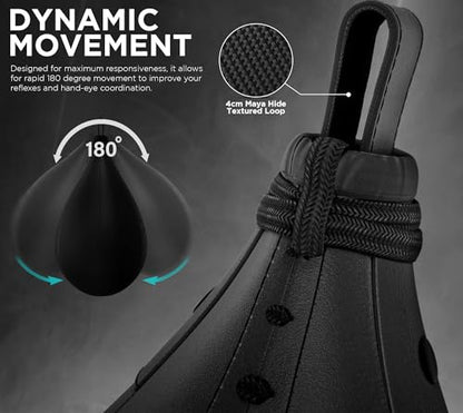 RDX Speed Bag Boxing Ball, Maya Hide Leather Dodge Striking Target with Additional Bladder, MMA Muay Thai Punching Workout Kicking Martial Arts Training Home Gym Exercise Speedball - color: BLACK RED, size: Speed Bag with Swivel