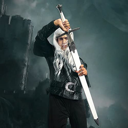 Medieval Fantasy Sword Replica The Witcher Sword Blade w/Faux Leather Handle - Steel Swords w/Wooden Scabbard - The Knight Sword for Collection, LARP, Cosplay & Gifts - style: White Wolf