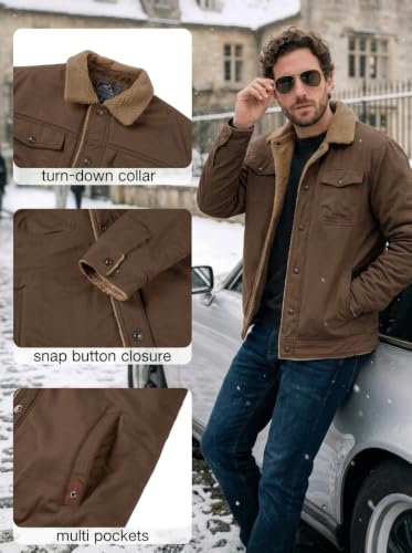 MAGNIVIT Mens Winter Jacket Thick Warm Fleece Lined Trucker Cargo Coat - color: Brown B, size: X-Large