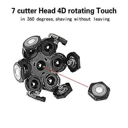 7 Blades Head Men's Electric Shaver Replacement Heads Floating Washable Shaver Replacement Blades for Bald Men (Black) - color: Black2
