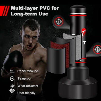 Heavy Freestanding Boxing Bag with Gloves, Pump and Jump Rope, Reflex Ball - color: Red