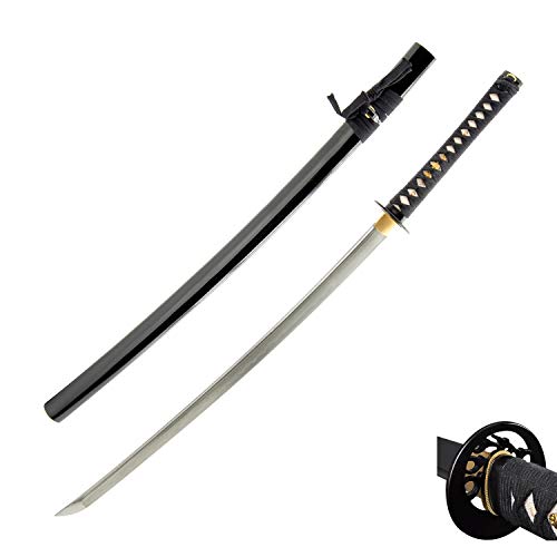 Katana Samurai Sword for Dojo, Hand Forged Carbon Steel, Full Tang - color: 1045 Damascus Katana Bo-Hi 643