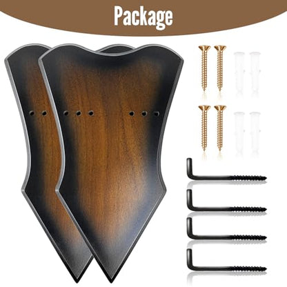 Sword Plaque Wall Mount Vertical Display Holder Adjustable Stand for Bow Medieval Dagger Axe (2pcs Medium Brown) - color: 2pcs Medium Brown