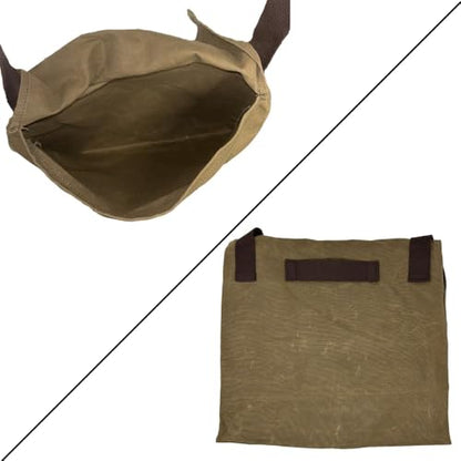Exos Waxed Canvas Haversack Bushcraft Shoulder Bag - Durable Canvas Messenger Bag - Foraging Bag, Gardening Bag, 2 Sizes - style: Dark Khaki Large