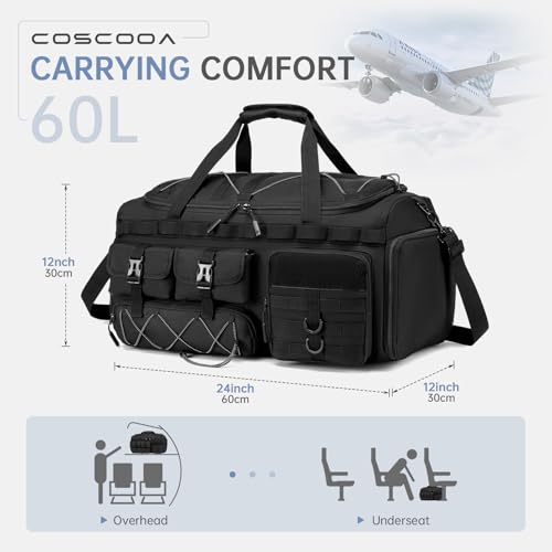 Gym Bags for Men with Shoe Compartment 60L Tactical Duffle Bag - color: Black Red, size: 60L