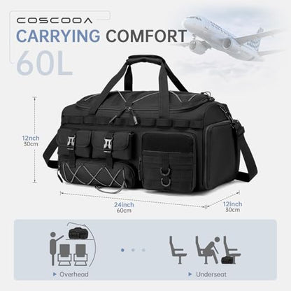 Gym Bags for Men with Shoe Compartment 60L Tactical Duffle Bag - color: Black Red, size: 60L