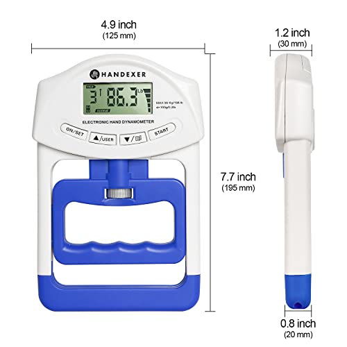 Digital Grip Strength Tester, 198 lb Hand Dynamometer, Blue