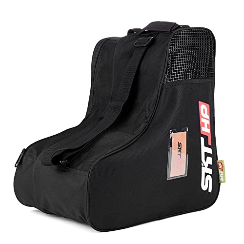 Roller Skate Bag with Adjustable Shoulder Strap for Kids and Adults to Hold Inline Skates and Knee Pads - color: Black