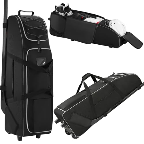 41-Inch Hockey Bag with Wheels, Large Ice Hockey Duffel Travel Bag for Equipment & Gear, 2 Sticks Field Hockey Bag with Separate Shoe Compartment (Black)