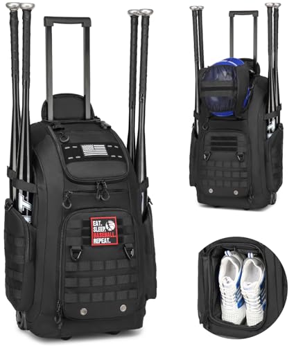 Rolling Baseball Bag with Wheels, Softball Catchers Gear Bag