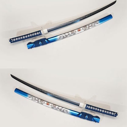 1045/1060 high Carbon Steel Full Hand Forged Traditional, Katana Sword Hademade Heat Tempered ，Japanese Samurai Swords ，Full Tang,Functional,Black - color: blue shuanglong