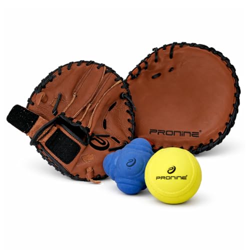 ProNine Sports Baseball Training Bundle – Flat Trainer Glove, Reaction Ball & Indoor Foam Baseball – Fielding Drills, Soft Hands & Hand-Eye Coordination Practice Equipment for Players & Coaches