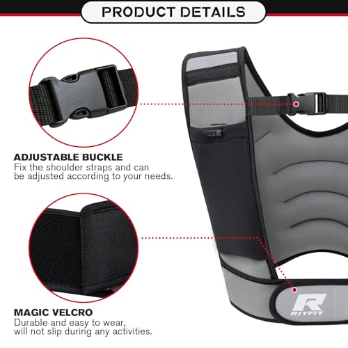 RitFit Weighted Vest, 4lb/8lb/10lb/12lb/15lb/20lb Weight Vest with Reflective Stripes, Weight Vest Adjustable for Women and Men Workout, Strength Training, Running, Fitness, Jogging, Walking - color: 20LB