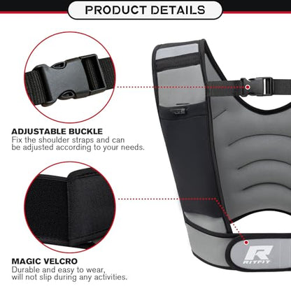 RitFit Weighted Vest, 4lb/8lb/10lb/12lb/15lb/20lb Weight Vest with Reflective Stripes, Weight Vest Adjustable for Women and Men Workout, Strength Training, Running, Fitness, Jogging, Walking - color: 20LB