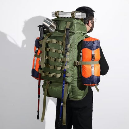 70L/100L Camping Hiking Backpack with Rain Cover, Expandable Large Military Tactical Backpack, Waterproof Molle Rucksack Travel Backpacking Daypack for Climbing Trekking (Green) - color: Green