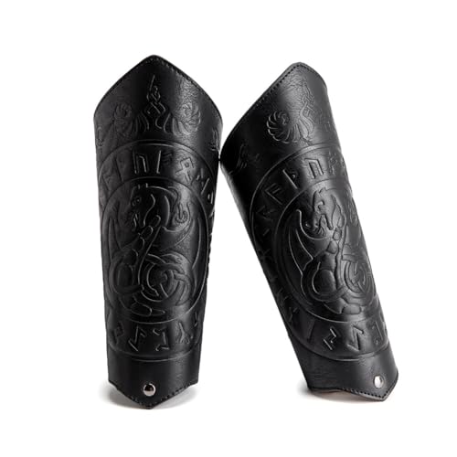 Leather Bracers for Men - Viking Embossed Medieval Arm Archery Guard Gauntlet Costumes - color: Hbr058-dragon Black