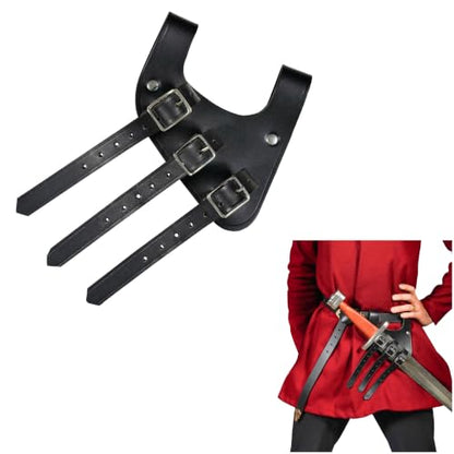 Mythrojan Medieval Sword Frog Adventurer with Leather Holder for Universal Rapier, Broadsword, Cutlass - style: Right Handed - Black (6" X 5")