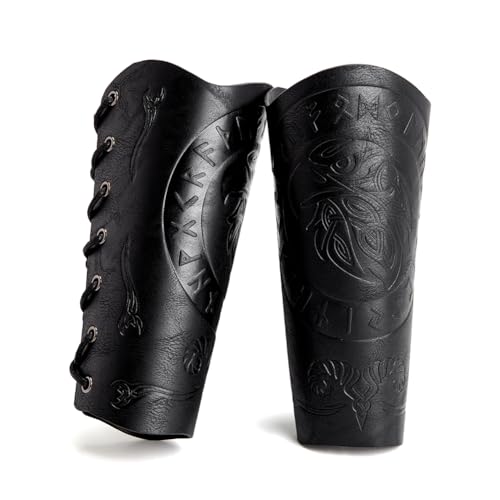 Leather Bracers for Men - Viking Embossed Medieval Arm Archery Guard Gauntlet Costumes - color: Hbr060-eagle Black