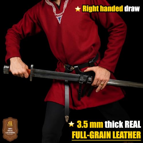 Mythrojan Medieval Sword Frog Adventurer with Leather Holder for Universal Rapier, Broadsword, Cutlass - style: Right Handed - Black (6" X 5")