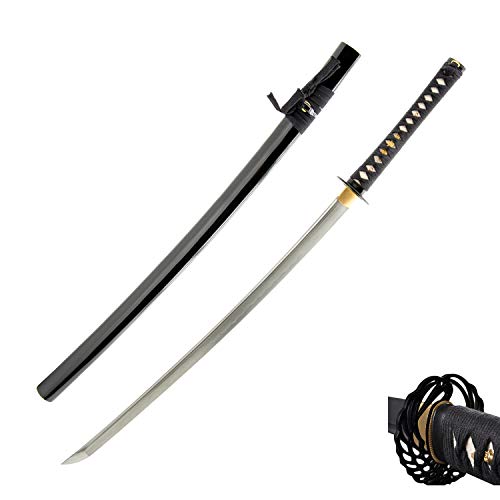 Katana Samurai Sword for Dojo, Hand Forged Carbon Steel, Full Tang - color: 1045 Damascus Katana Bo-Hi 630