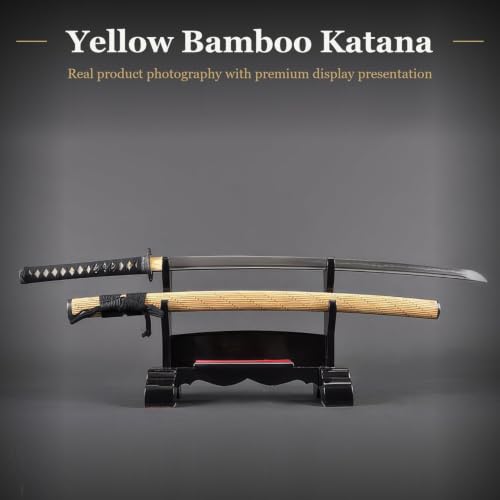 Katana Samurai Sword, 1045 Carbon Steel, Hand Forged, Full Tang - color: Bamboo and Bamboo Pattern Saya