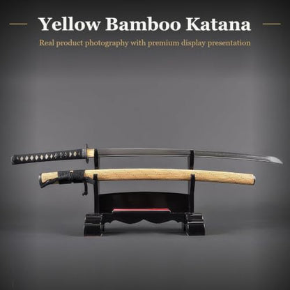 Katana Samurai Sword, 1045 Carbon Steel, Hand Forged, Full Tang - color: Bamboo and Bamboo Pattern Saya