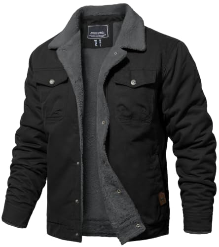MAGNIVIT Mens Winter Jacket Thick Warm Fleece Lined Trucker Cargo Coat - color: Black Grey, size: Large