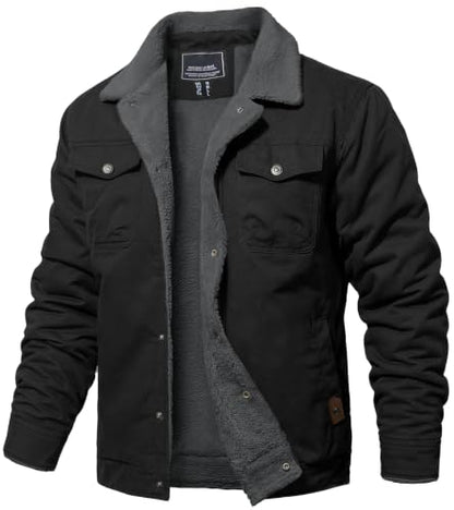 MAGNIVIT Mens Winter Jacket Thick Warm Fleece Lined Trucker Cargo Coat - color: Black Grey, size: Medium