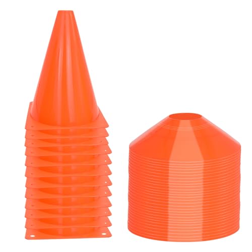 Soccer Cones Set, 84/42Pcs 7"/9" Cones Sports + Disc Cones, Cones for Sports with Carry Bag, Training Cones, Soccer Cones for Training, Plastic Soccer Cones for Drills - color: 7" traffic corn, Orange-A