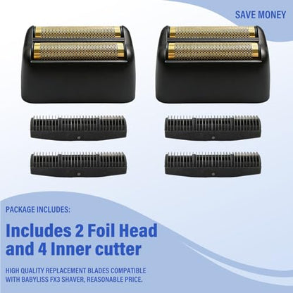 Replacement Head and Blades Compatible with BaByliss Pro FX3 Foil Shaver - color: Black 2 Pack