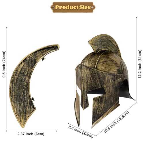 Servllcell Medieval Roman Knight Helmet,Plastic Greek Spartan Gladiator Helmet Medieval Costume Accessories,Halloween Hat - color: Gold Red-e