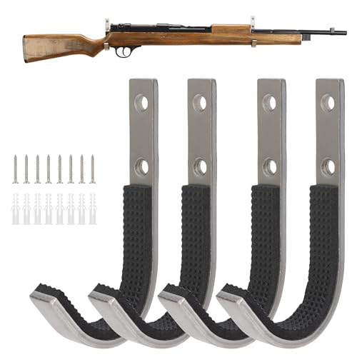 Gun Rack Storage Wall Mount Rifles Shotgun Hooks Horizontal Metal Hangers for Storing Shotguns Rifles Archery Bow Heavy Duty Steel - color: Silver, size: 2 Pairs