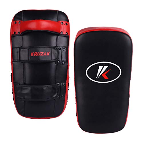 Kruzak Muay Thai Kick Pad for Training, Kicking Strike Shield for Kickboxing Martial Arts Sparring Taekwondo Muay Thai MMA Karate and Combat Sports - color: Black/Red, size: Pack of 1
