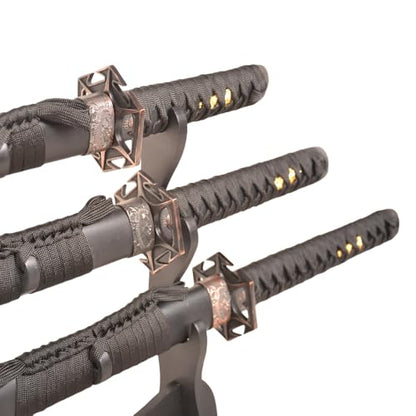 Sword Valley Authentic Ninja Samurai Sword 3-Piece Set with 3-Tier Display Stand – Shinobi Engraved Scabbards, Stainless Steel Blades, Waxed Cotton Handle (38.9"+30.5"+21.1")