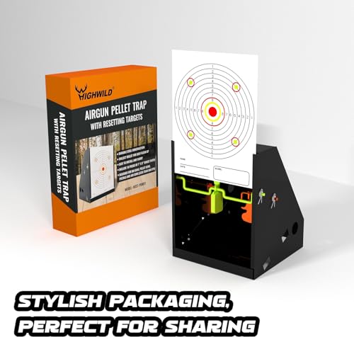 Highwild BB Trap Pellet Collector Resetting Target (Airgun Only) with 10pcs 7" X 9" Paper Targets and 3 Spinner Targets