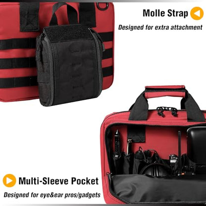 DBTAC Gun Case Bag XS | Tactical 1~2 Pistol Bag Firearm Shooting Case with Lockable Zipper for Shooting Range Outdoor Hunting | US Flag Patch + Universal Holster Included - color: Red