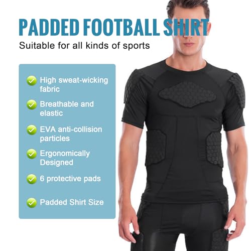 Padded Compression Shirt, Short Sleeve Football Protection Gear - size: X-Large