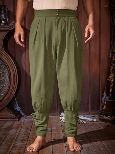 Runcati Mens Medieval Ankle Pants Renaissance Viking Pirate Pants Halloween - color: Army Green, size: Large