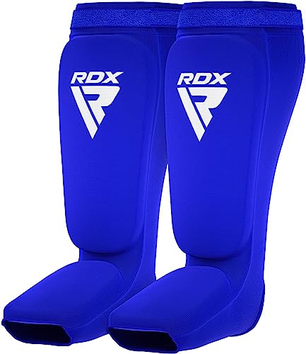 RDX Shin Guards Kickboxing Muay Thai, SATRA Approved, MMA Leg Instep Protection Pads, Sparring Training Martial Arts Boxing, Elasticated Padded Protector, Karate BJJ Taekwondo Gear, Men Women - color: Blue White, size: Large