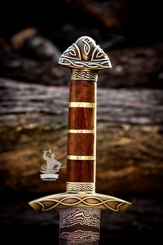 Handmade 38" Inch Real Damascus Steel Viking Sword with Scabbard-Viking & Cosplay Long Sword Full Tang Blade and Wooden Handle – Real Norse Northman Battle Sword | Best Gift for Men