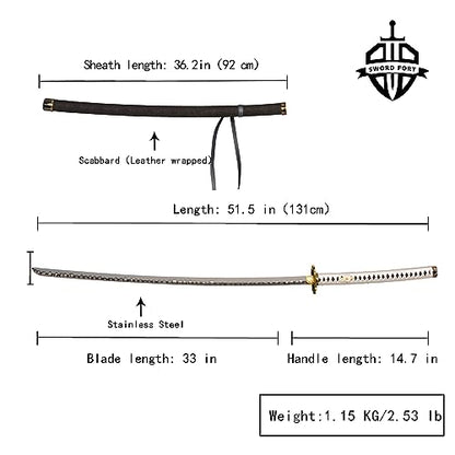 SWORDFORT Stainless Steel Replica Swords - Devil Vergil Dante's Yamato Sword Katana Anime Cosplay Sword Real Metal,Extended Version,40inch /51inch - size: 51"