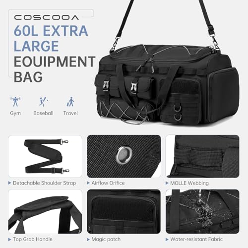 Gym Bags for Men with Shoe Compartment 60L Tactical Duffle Bag - color: Black Red, size: 60L