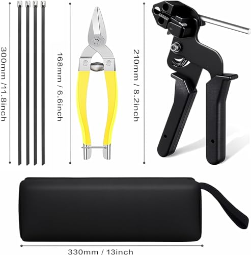 Stainless Steel Cable Tie Gun & 100pcs 12in Black Metal Zip Ties - color: 100pcs Black Kit