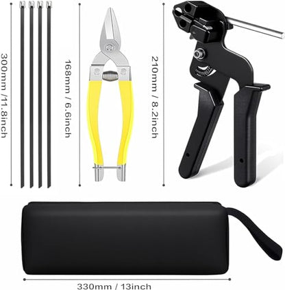 Stainless Steel Cable Tie Gun & 100pcs 12in Black Metal Zip Ties - color: 100pcs Black Kit