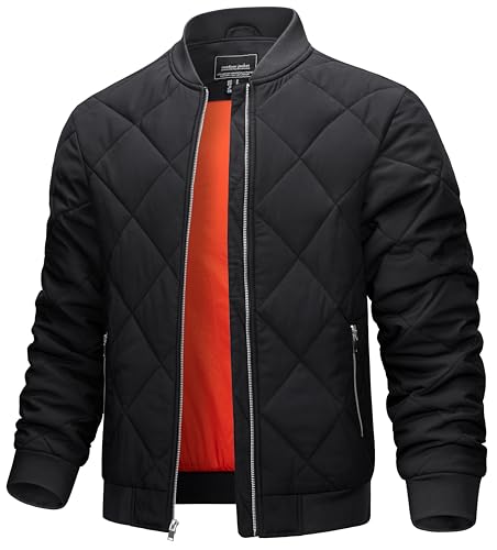 TACVASEN Men's Padded Jackets Winter Full Zipper Fleece Outwear Casual Windproof Bomber Varsity Coat - color: Black, size: XX-Large