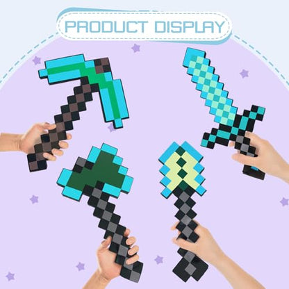 QRT 4 Pack Kids Role Play Toys,EVA Foam Sword,Axe,Pickaxe and Shovel, or Halloween,Christmas,Cosplay and Birthday Party - color: Blue Four Piece Set